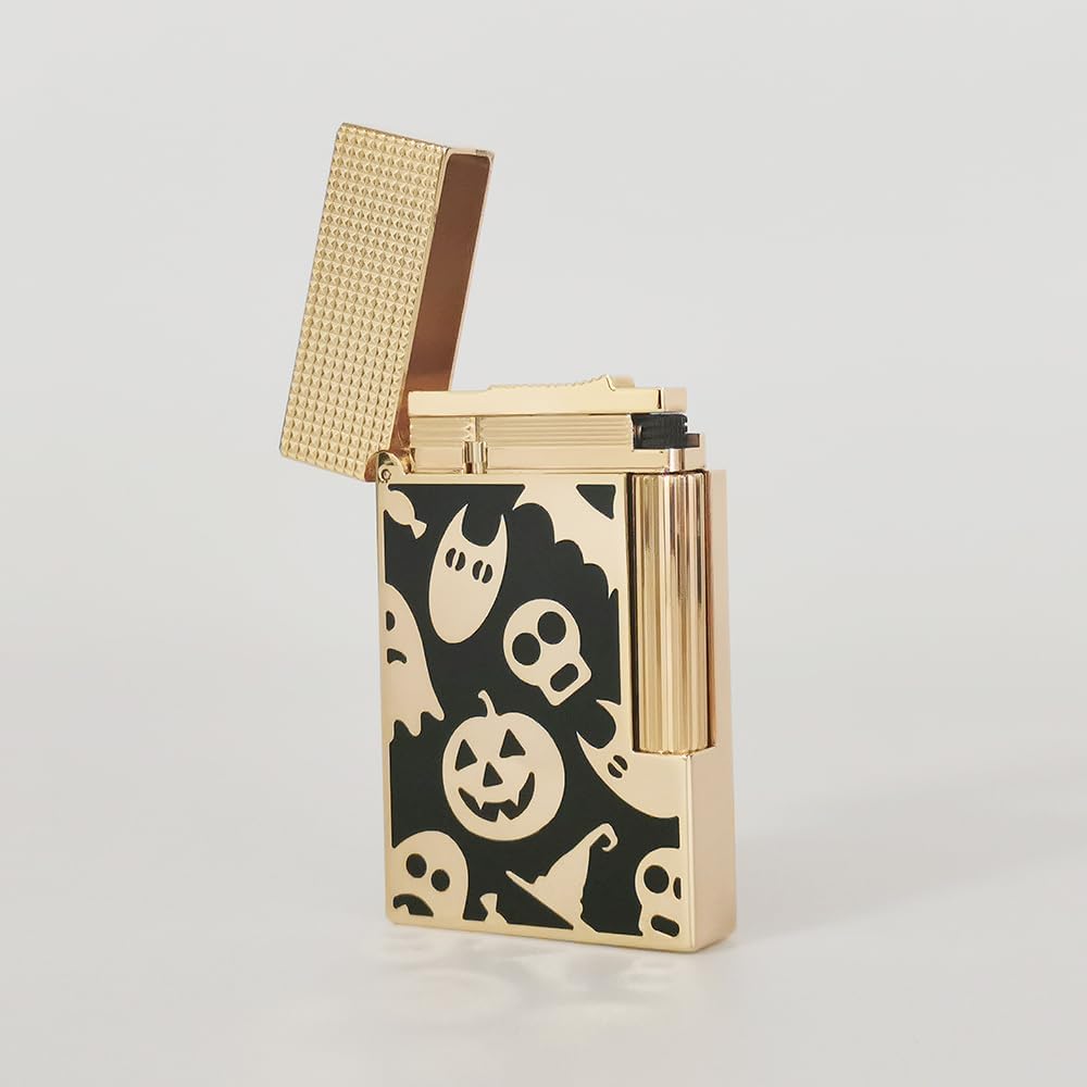Halloween Skull Ghost Pumpkin Lighter, Metal, Ping Sound, Refillable, Soft Flame Adjustable, Unique Festive Gift