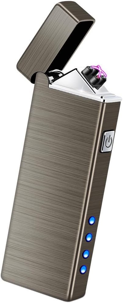 LcFun Electric USB Rechargeable Lighter Windproof Flamesless Plasma Dual Arc Lighter Small Metal Pocket Lighters for Candle, Camping Stocking Stuffers Gifts for Men (Nickel Brushed)