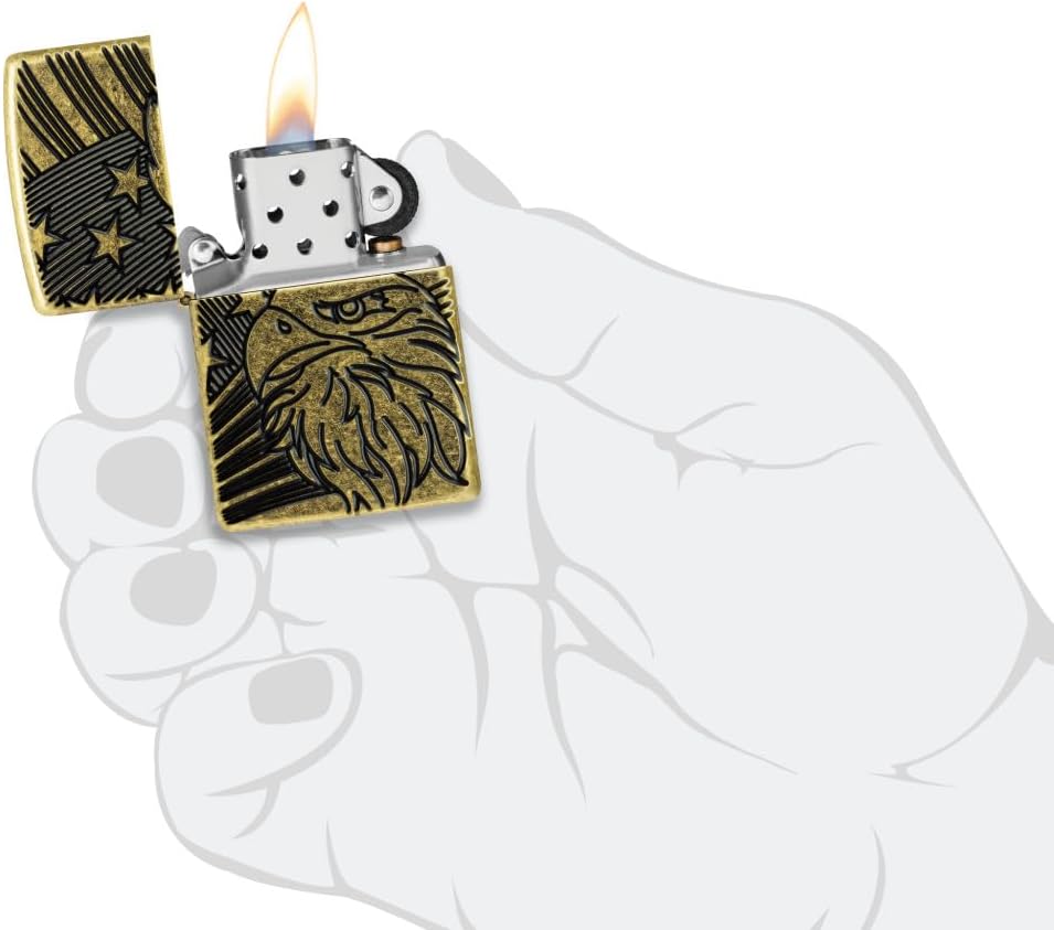 Zippo Eagle and Flag Design Armor Antique Brass Pocket Lighter
