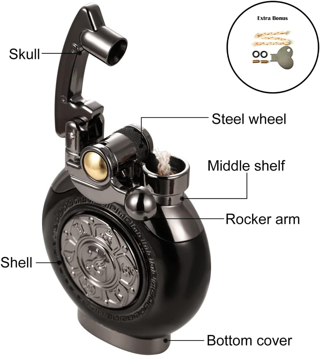 Kerosene Lighter Vintage Antique Soft Flame Lighter for Collection-Decorative-Gift-Present (Black)