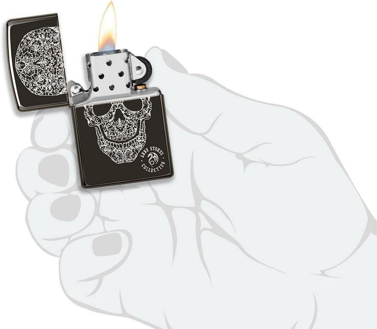 Personalized Zippo Lighter Skull Black Ice Anne Stokes - Free Engraving # 49143 - Christmas, Halloween & Valentines Day Gift