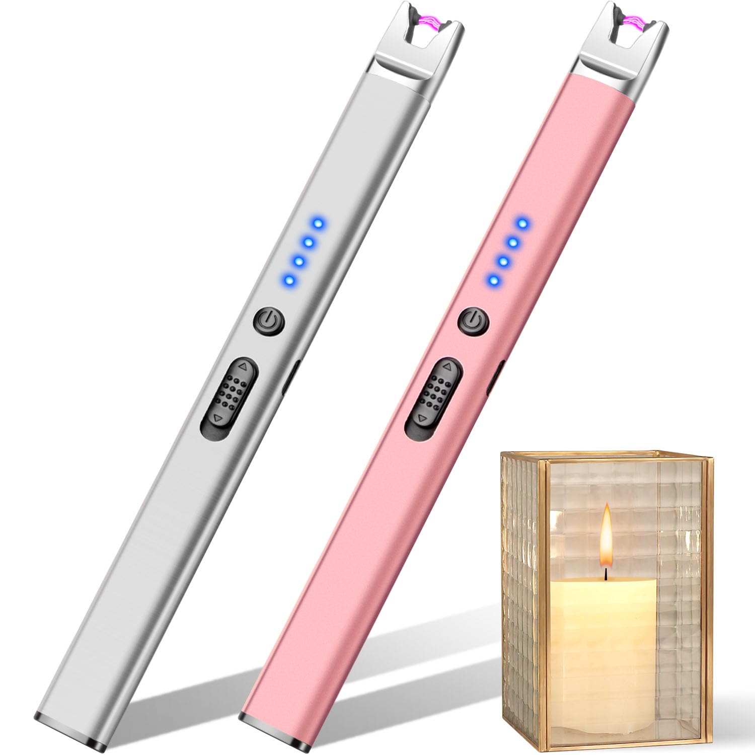 LcFun 2 Pack Candle Lighter Electric USB Rechargeable Plasma Arc Lighter with Safety Lock, Windproof Flameless Long Lighters for Candle, Grill, BBQ, Camping, Gas Stoves (Black, Gold)
