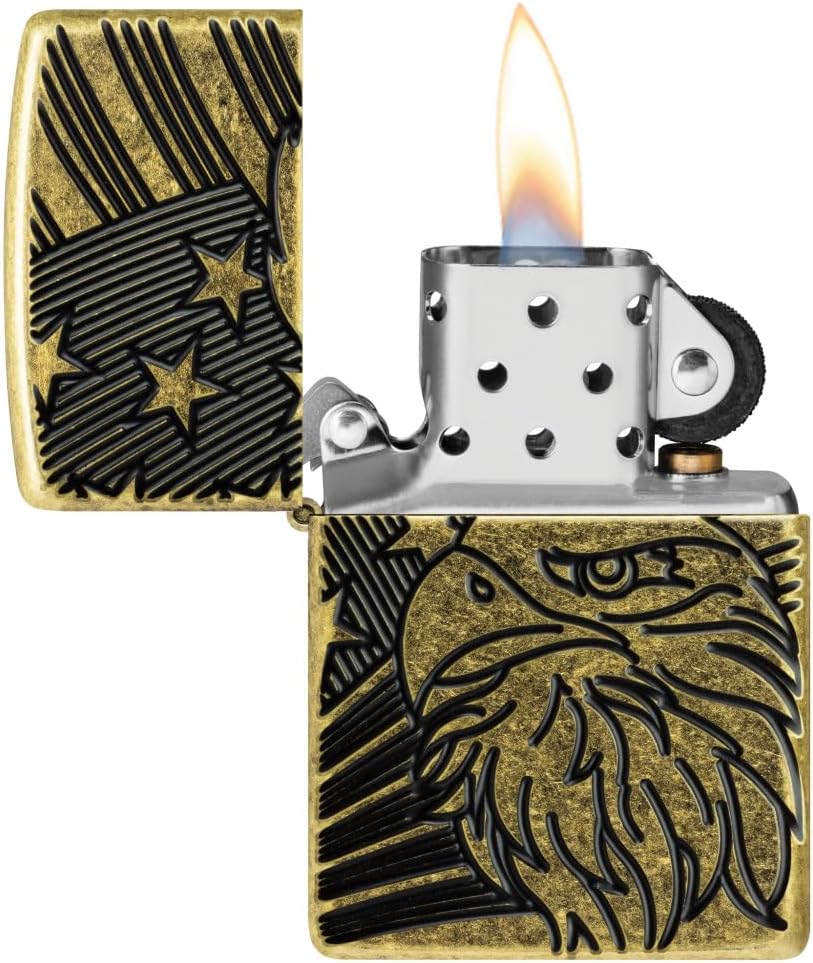 Zippo Eagle and Flag Design Armor Antique Brass Pocket Lighter