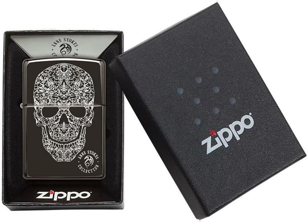 Personalized Zippo Lighter Skull Black Ice Anne Stokes - Free Engraving # 49143 - Christmas, Halloween & Valentines Day Gift