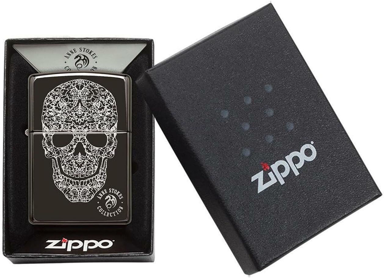 Personalized Zippo Lighter Skull Black Ice Anne Stokes - Free Engraving # 49143 - Christmas, Halloween & Valentines Day Gift