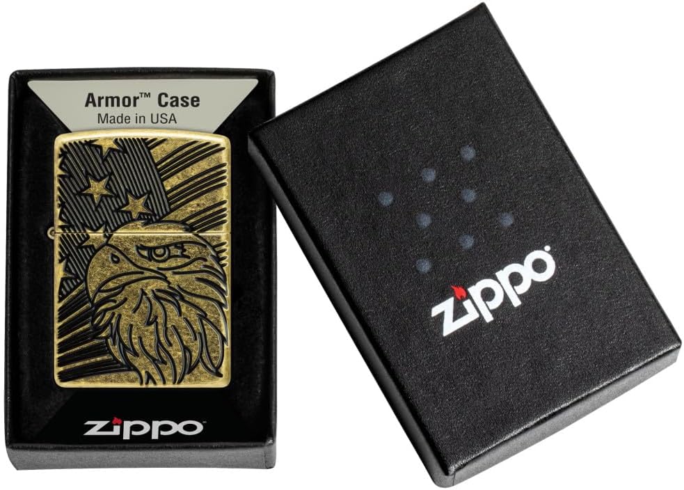 Zippo Eagle and Flag Design Armor Antique Brass Pocket Lighter