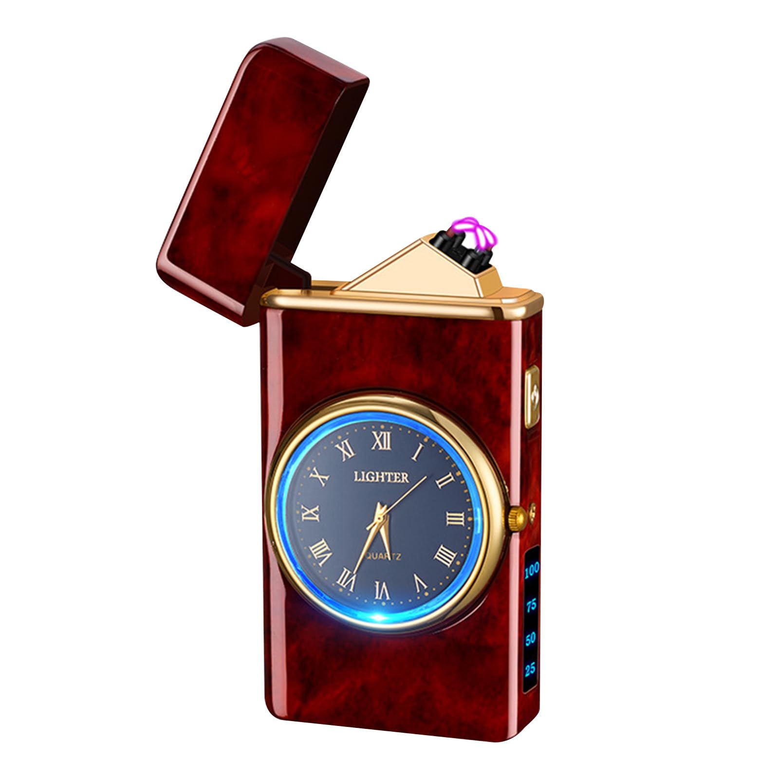 Electric Lighter with Clock YOZWOO USB Rechargeable Lighter with LED Light, Plasma Dual Arc Lighters with LED Power Display for Candle, Cool Lighters Gifts for Men and Women (Silver-Eagle)