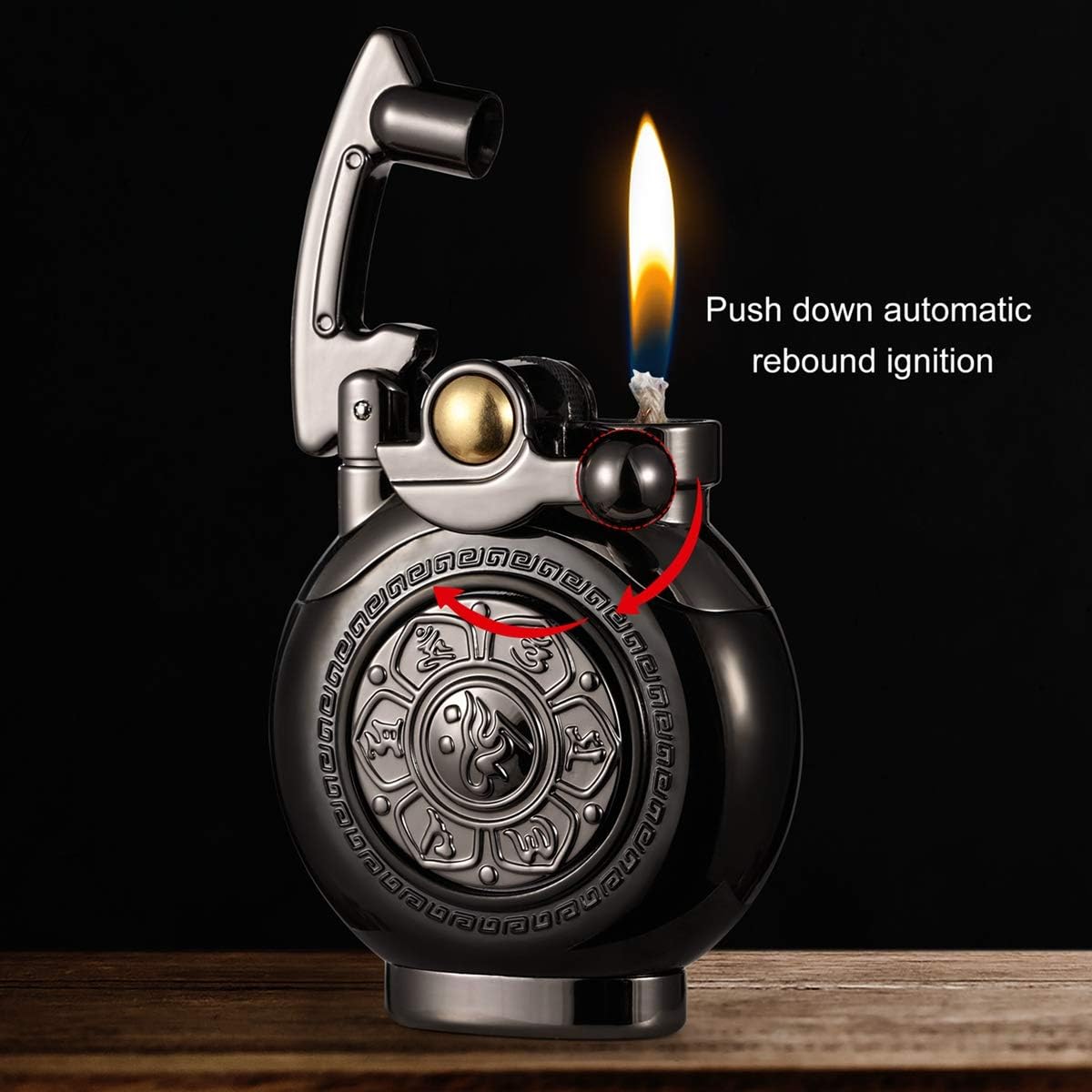 Kerosene Lighter Vintage Antique Soft Flame Lighter for Collection-Decorative-Gift-Present (Black)