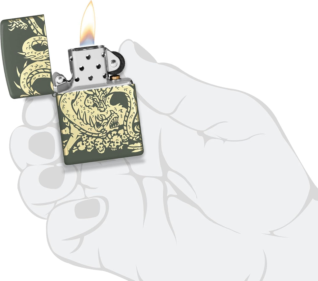 Zippo Dragon Design Green Matte Pocket Lighter