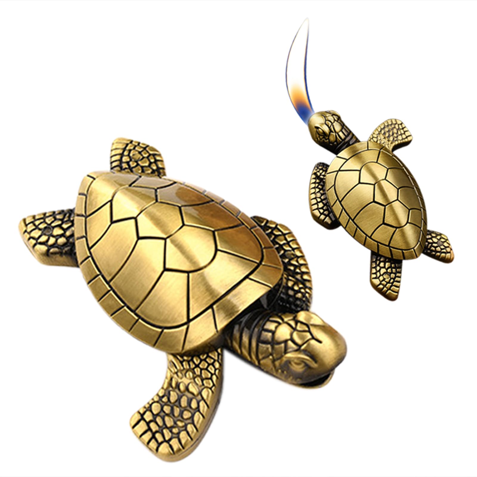 Torch Lighter - Turtle Shaped Refillable Gas Adjustable Flame Lighter, Unique Gift for Men & Women, Decorative Tabletop Lighter for Home & Office (Without Butane)-Bronze