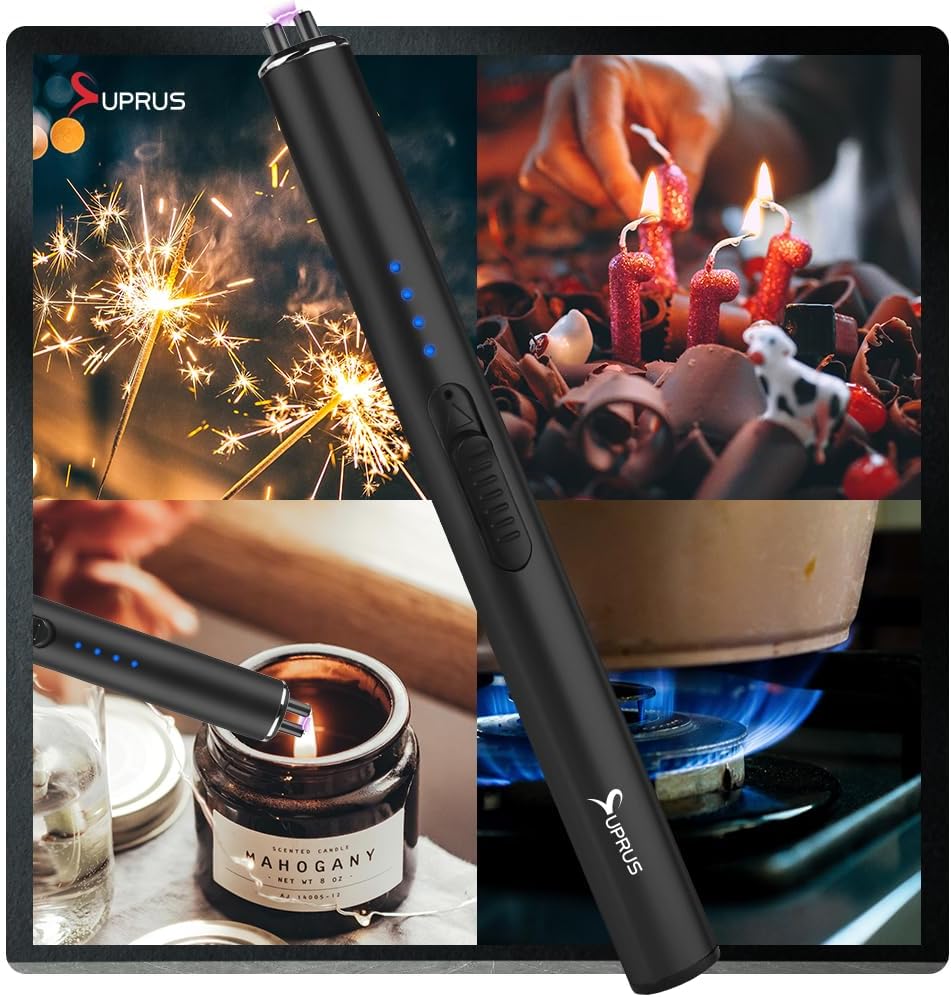 SUPRUS Electric Lighter Arc Windproof Flameless USB Rechargeable Lighter with Safety Lock (Black)