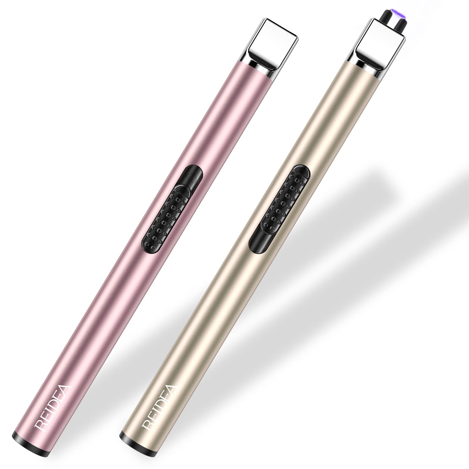REIDEA Candle Lighter Electronic Arc Windproof Flameless USB Rechargeable Lighter with Safe Button for Home Kitchen, S4, Champagne Gold