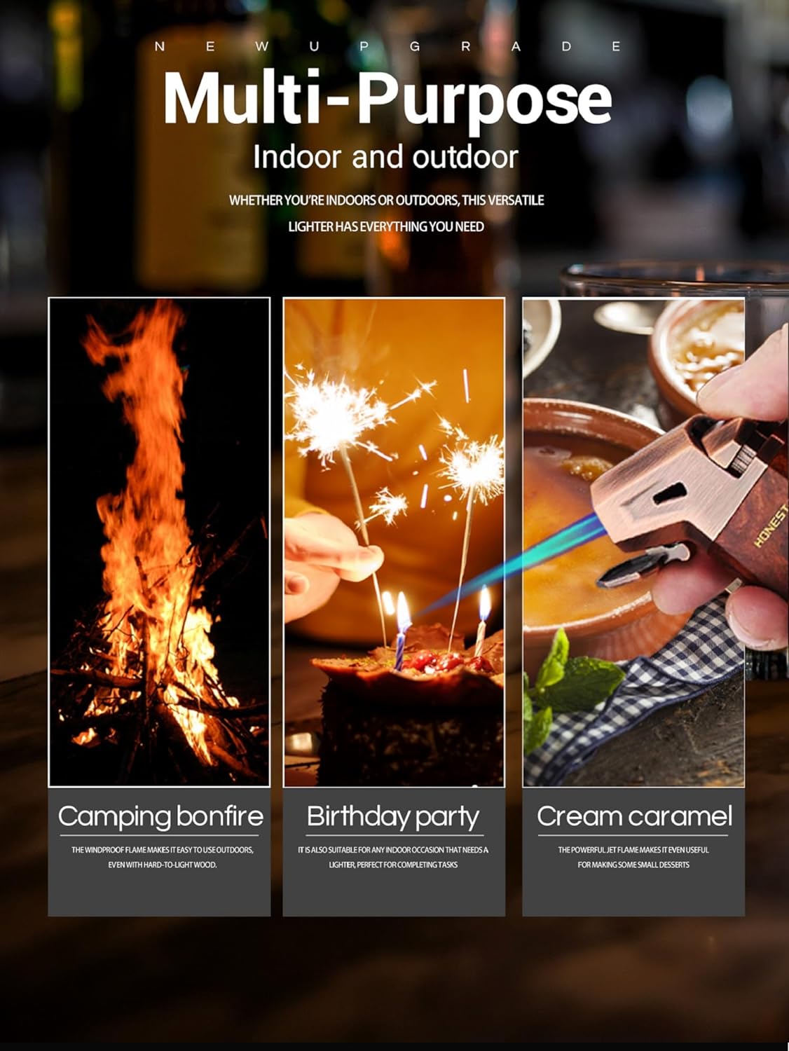 Butane Torch Lighter with V Cutter, Windproof Jet Flame Lighter Torch Refill, Adjustable Refillable Butane Lighter Gifts for Men, with Fuel Window, Fuel not Include