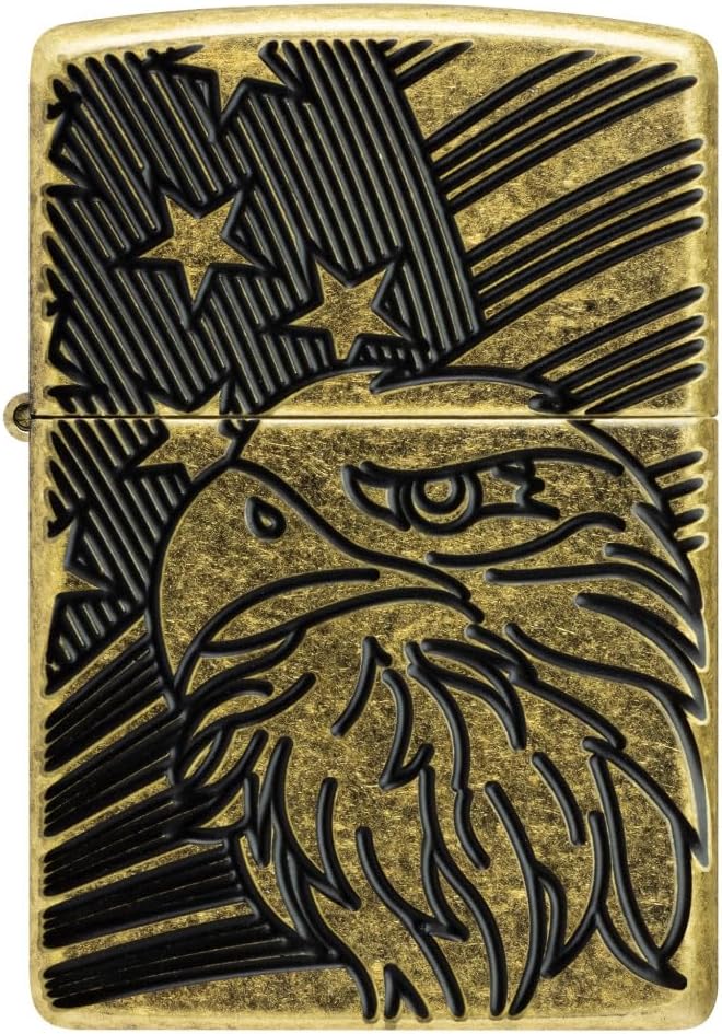 Zippo Eagle and Flag Design Armor Antique Brass Pocket Lighter