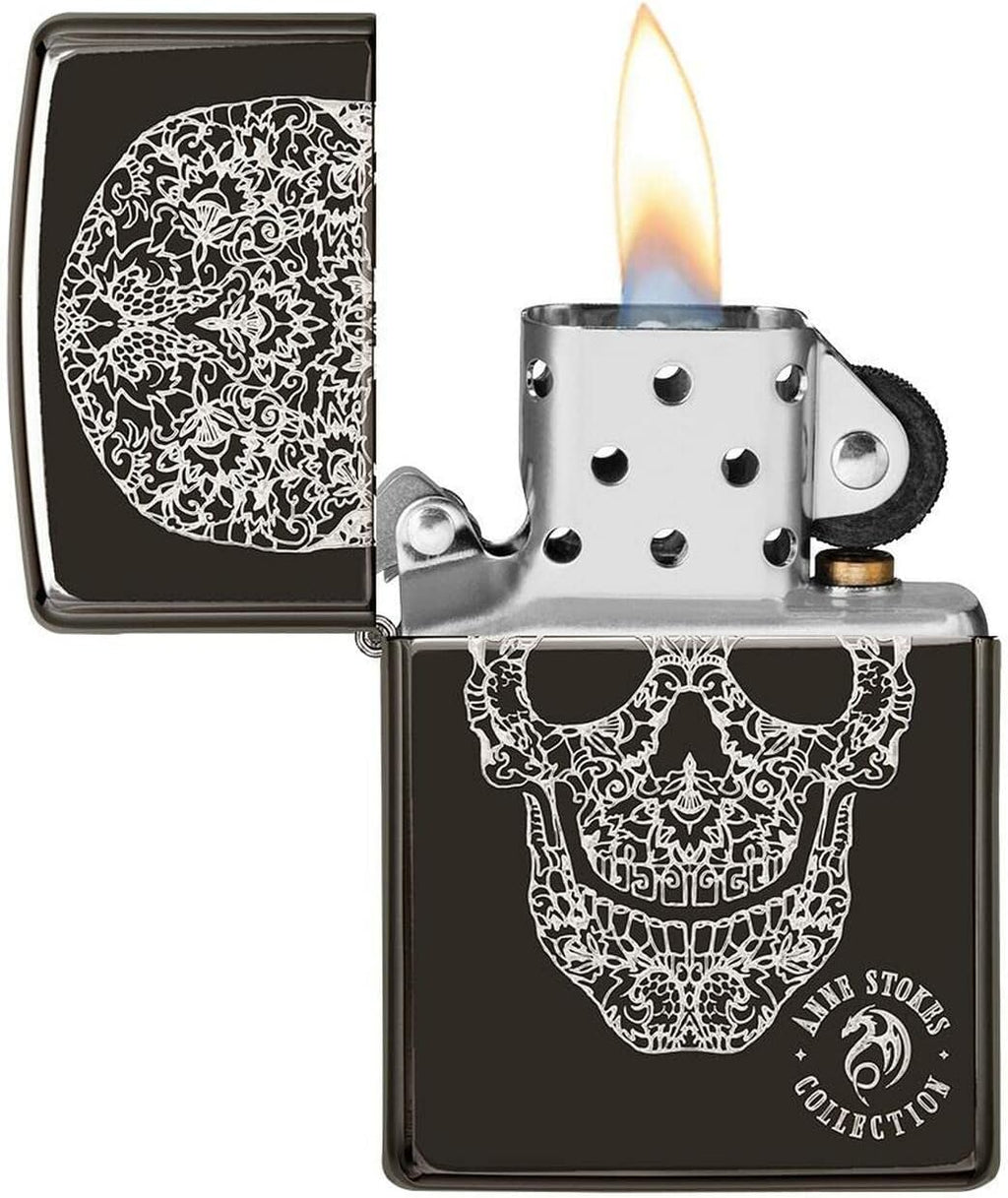 Personalized Zippo Lighter Skull Black Ice Anne Stokes - Free Engraving # 49143 - Christmas, Halloween & Valentines Day Gift