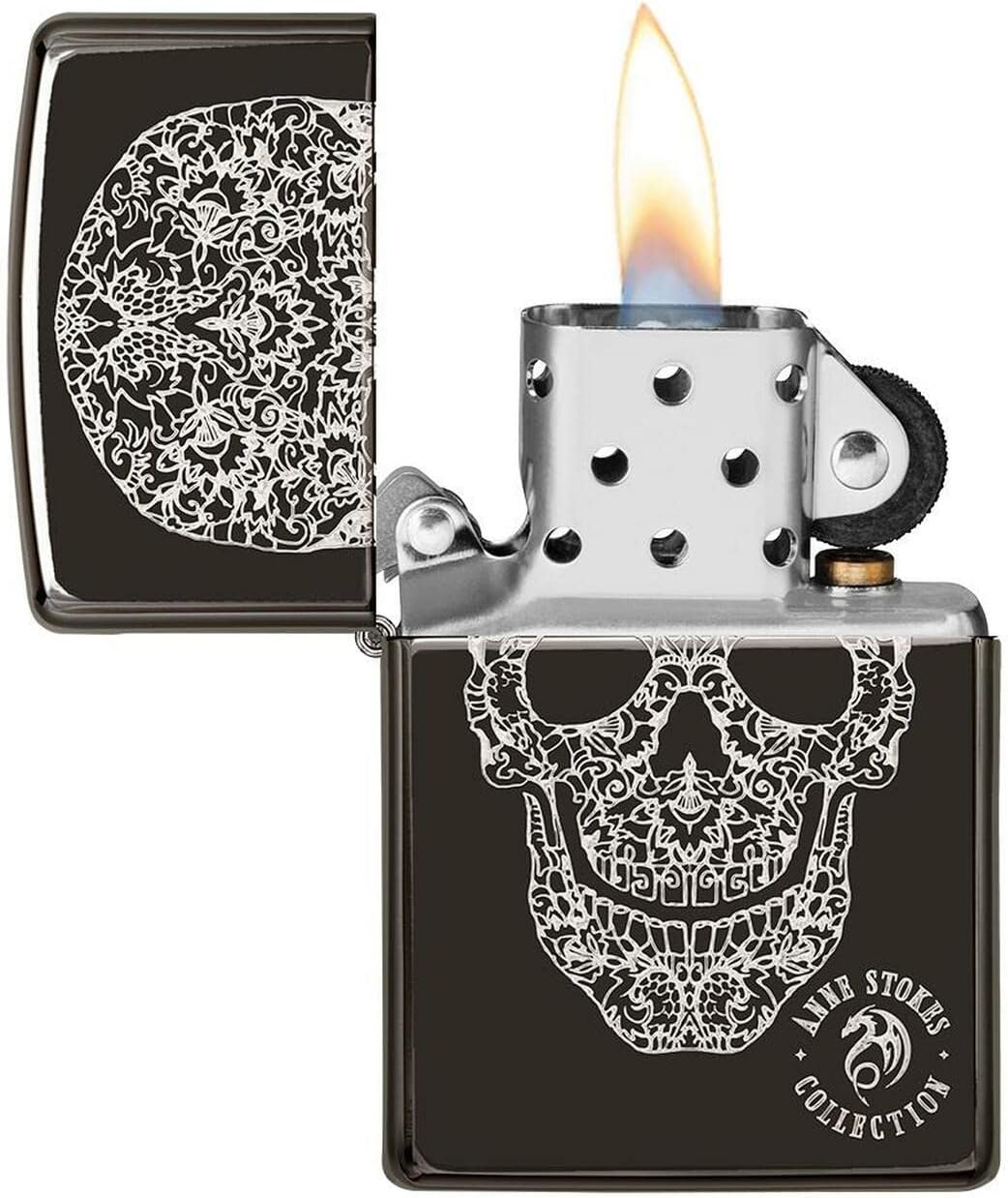 Personalized Zippo Lighter Skull Black Ice Anne Stokes - Free Engraving # 49143 - Christmas, Halloween & Valentines Day Gift