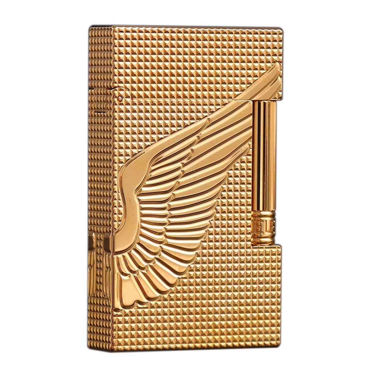 Classic Brass Lighter, Exquisitely Carved Angel's Wings Side Slide Ignition Butane Lighter, Men, Dad, Husband, Unique Collectible (Black)