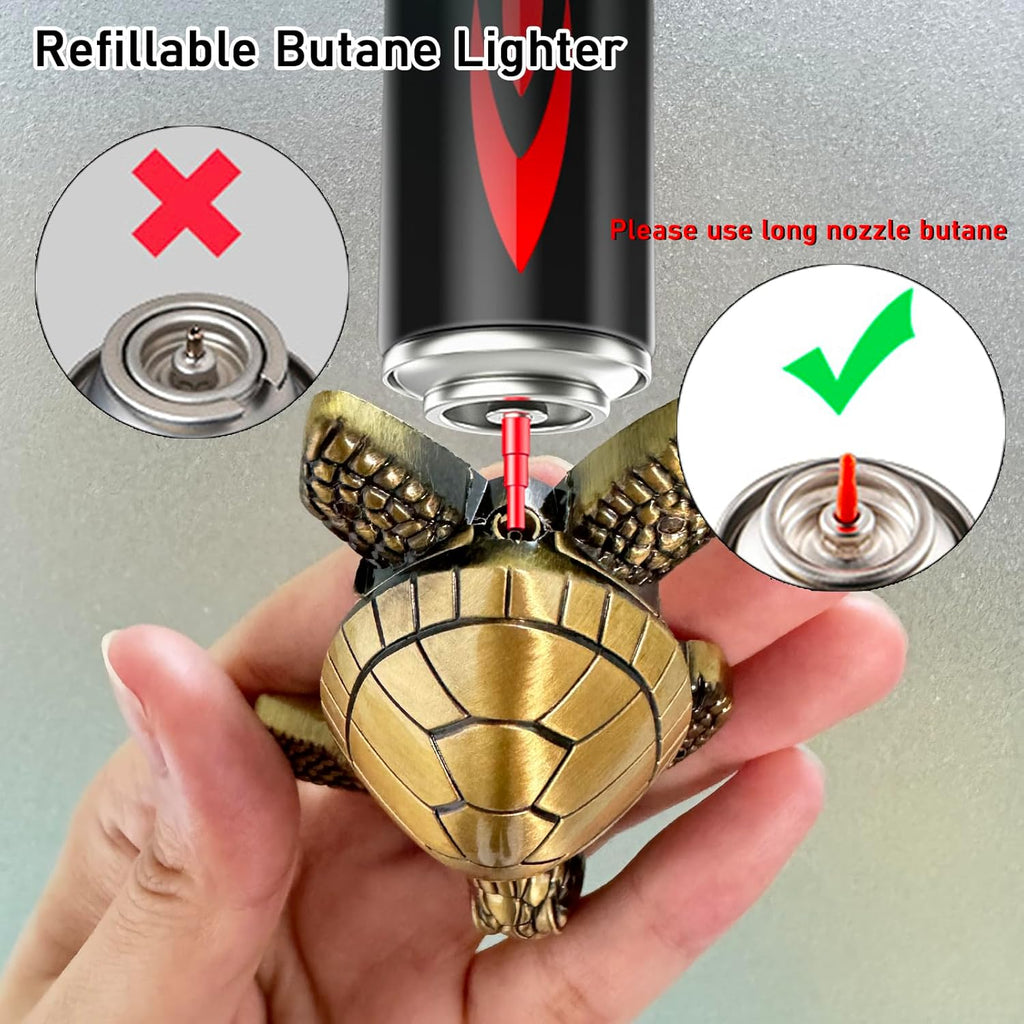 Torch Lighter - Turtle Shaped Refillable Gas Adjustable Flame Lighter, Unique Gift for Men & Women, Decorative Tabletop Lighter for Home & Office (Without Butane)-Bronze