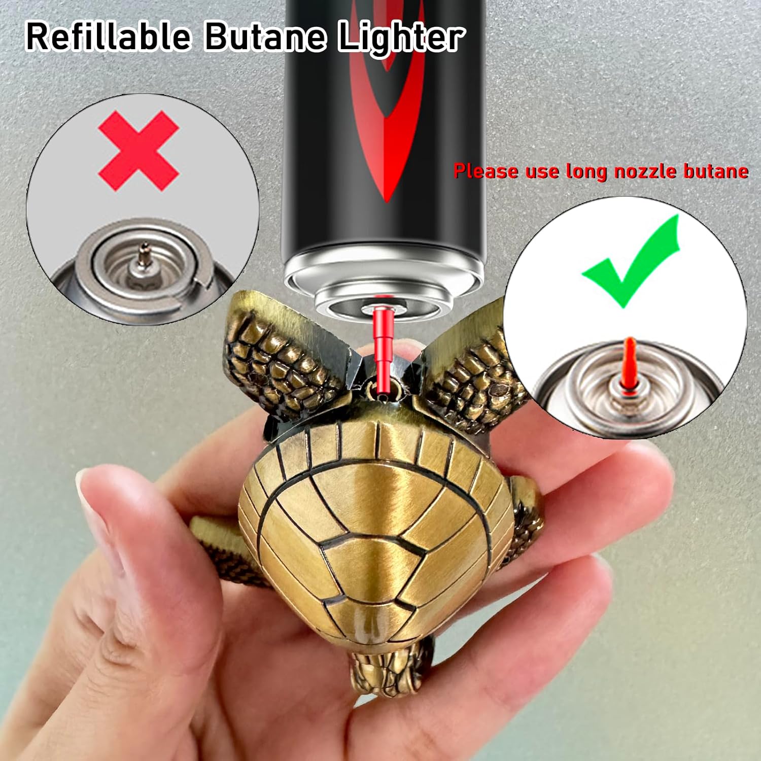 Torch Lighter - Turtle Shaped Refillable Gas Adjustable Flame Lighter, Unique Gift for Men & Women, Decorative Tabletop Lighter for Home & Office (Without Butane)-Bronze