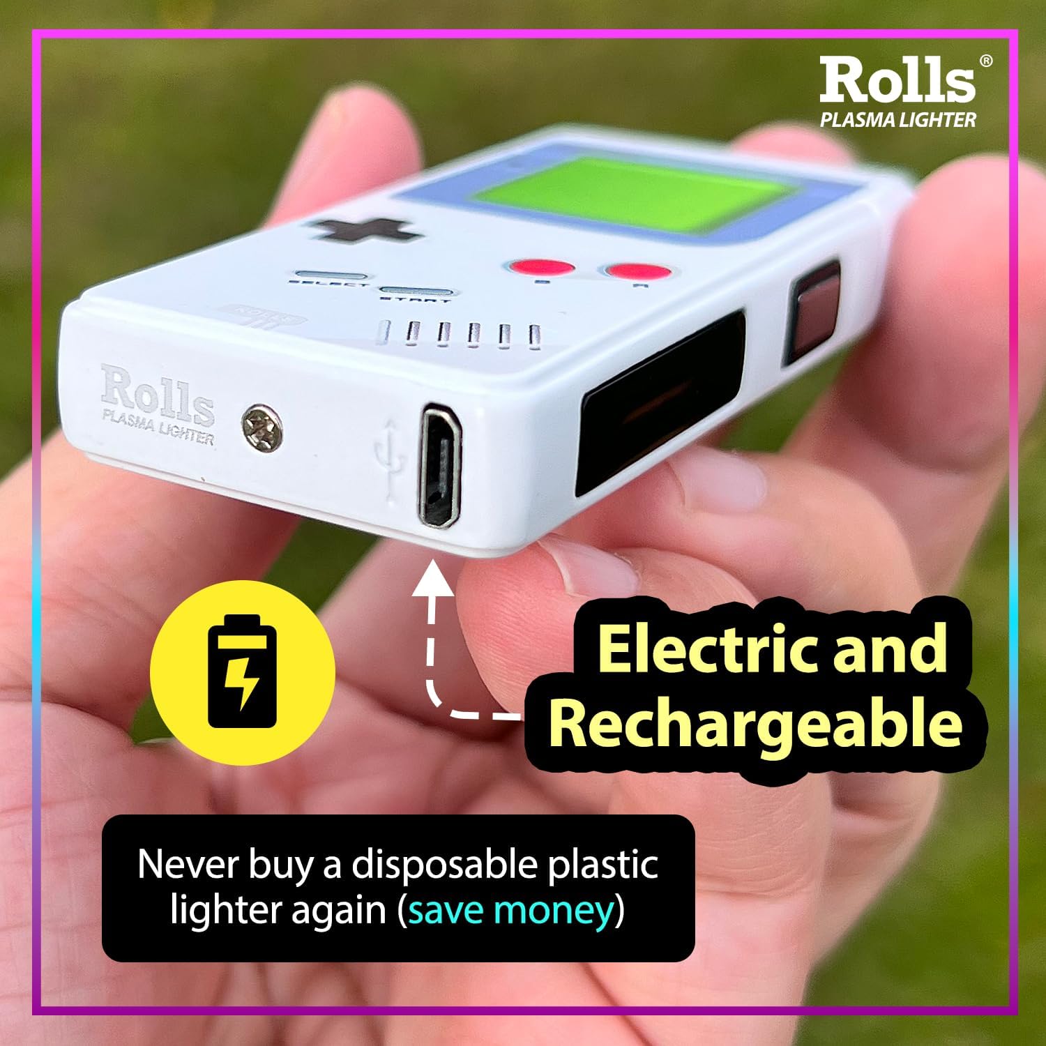 Rolls Electric Lighter - Cool Lighters - Retro Gamer Gifts for Men - Cool Gadgets - Custom Unique Birthday Gifts for Men - Stocking Stuffers - Candle Lighters - by Rolls Plasma Lighter (Grey)