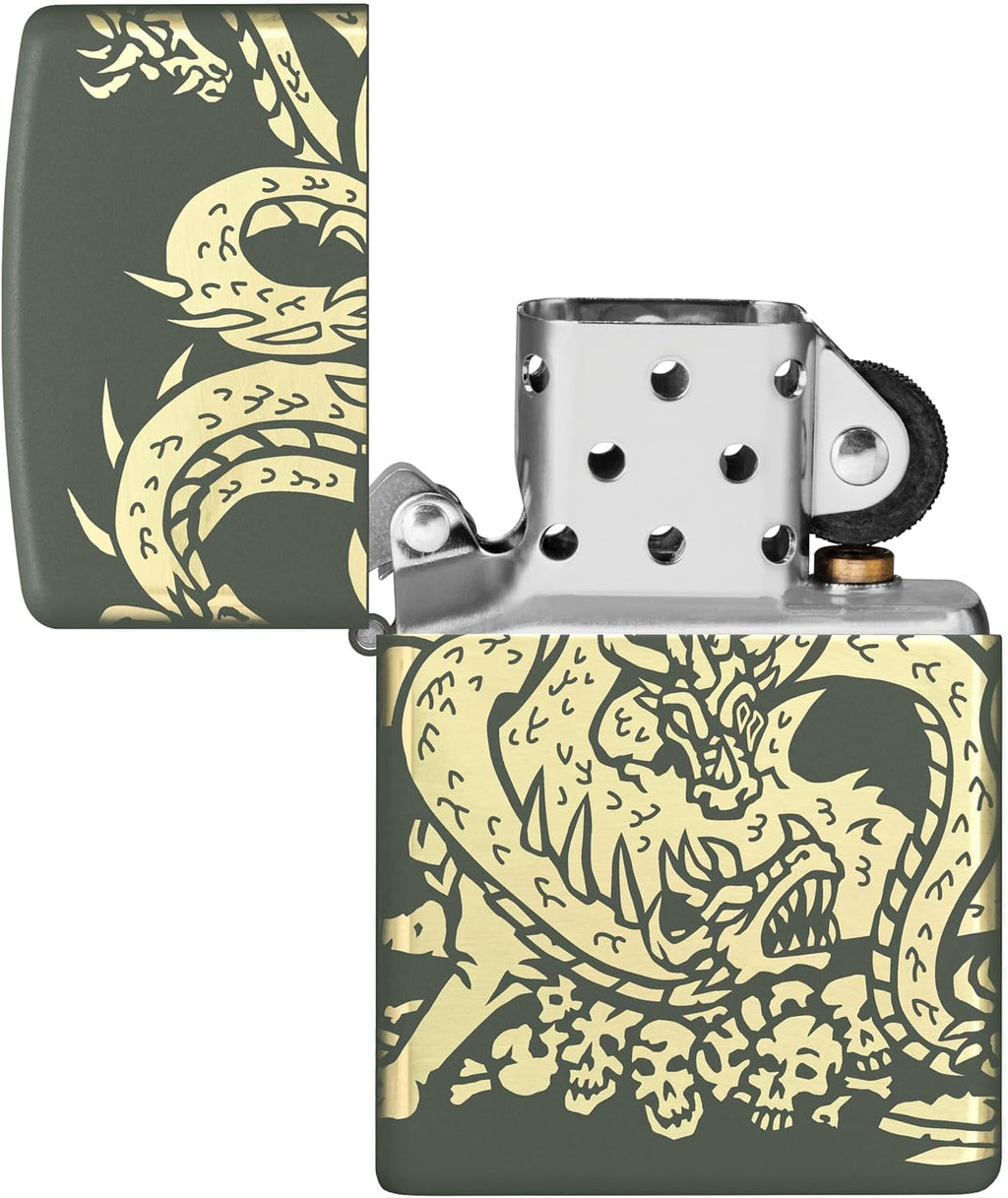 Zippo Dragon Design Green Matte Pocket Lighter