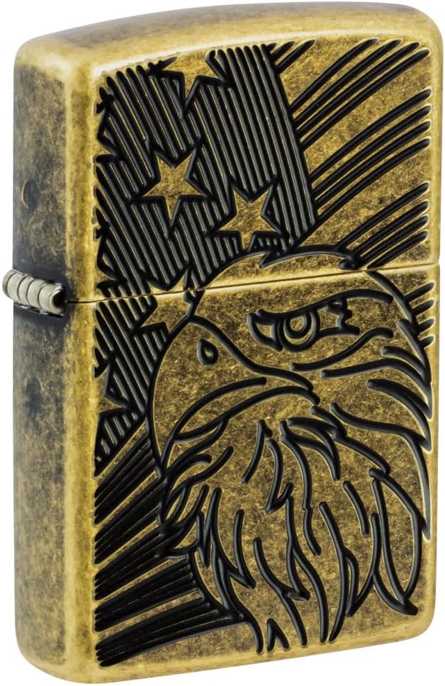 Zippo Eagle and Flag Design Armor Antique Brass Pocket Lighter