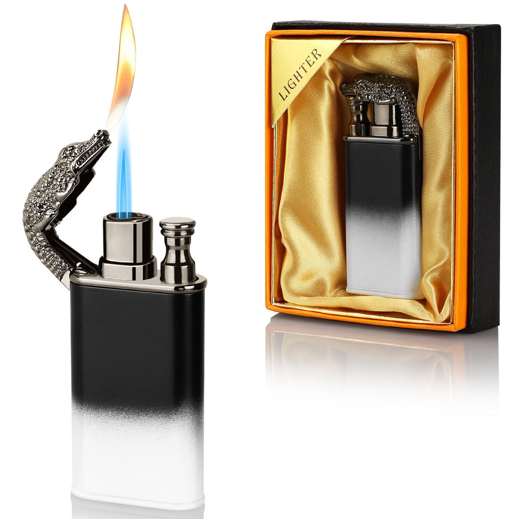 Magic Dual Flame Dragon Lighter, Butane Refillable Torch With Switchable Windproof Jet & Soft Fire - Cool Double Flame Creative Gift for Men (Black, Without Gas)