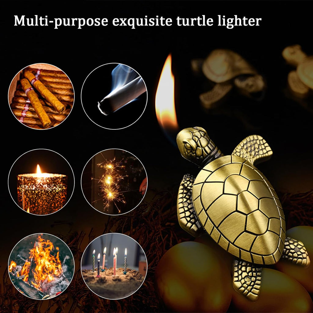 Torch Lighter - Turtle Shaped Refillable Gas Adjustable Flame Lighter, Unique Gift for Men & Women, Decorative Tabletop Lighter for Home & Office (Without Butane)-Bronze