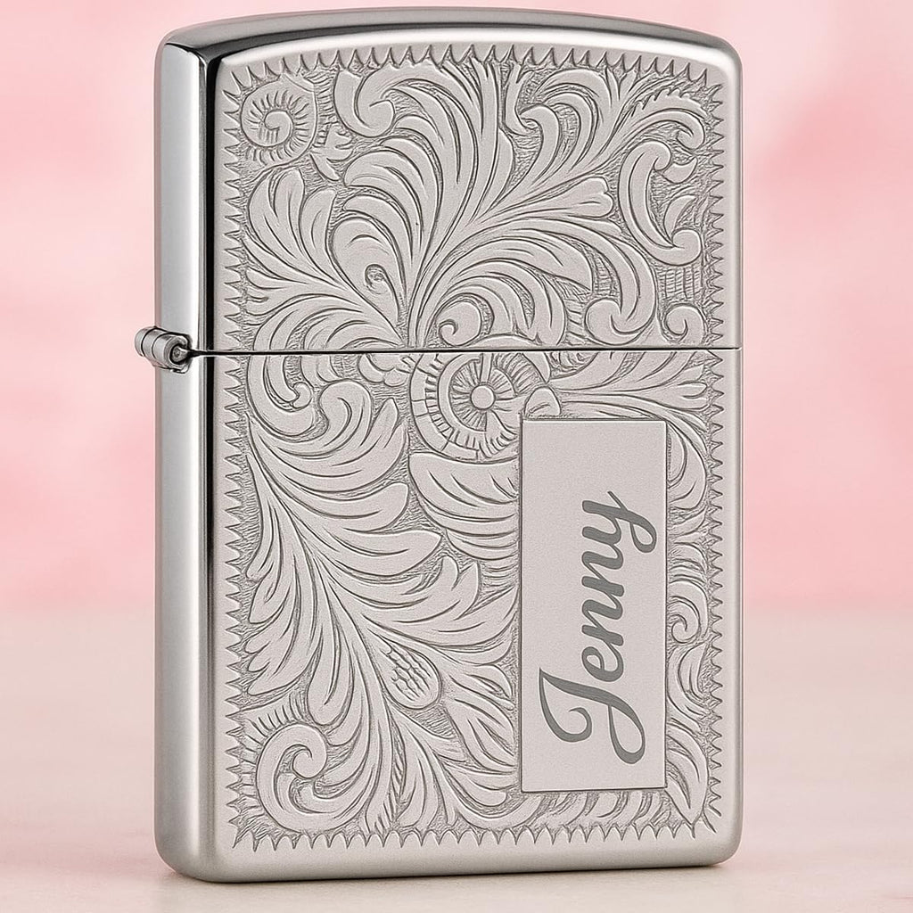 Custom Personalized ZIPPO Lighter Venetian - Free Engraving Ideal for Company Gifts and Wedding Favors, Upload Your Own Photos, Logos, ArtworkIdeal, Halloween & Valentines Day (Silver-352)