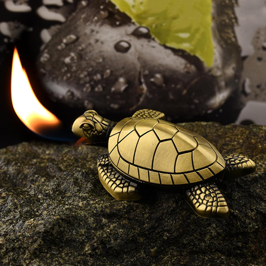 Torch Lighter - Turtle Shaped Refillable Gas Adjustable Flame Lighter, Unique Gift for Men & Women, Decorative Tabletop Lighter for Home & Office (Without Butane)-Bronze