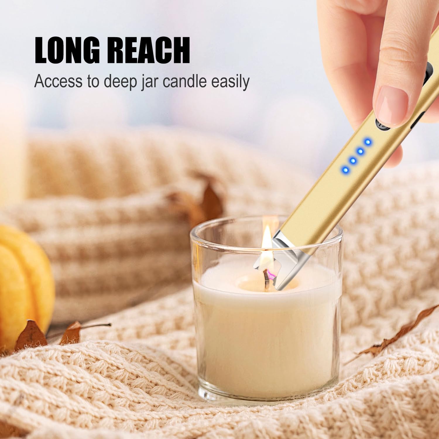 LcFun 2 Pack Candle Lighter Electric USB Rechargeable Plasma Arc Lighter with Safety Lock, Windproof Flameless Long Lighters for Candle, Grill, BBQ, Camping, Gas Stoves (Black, Gold)