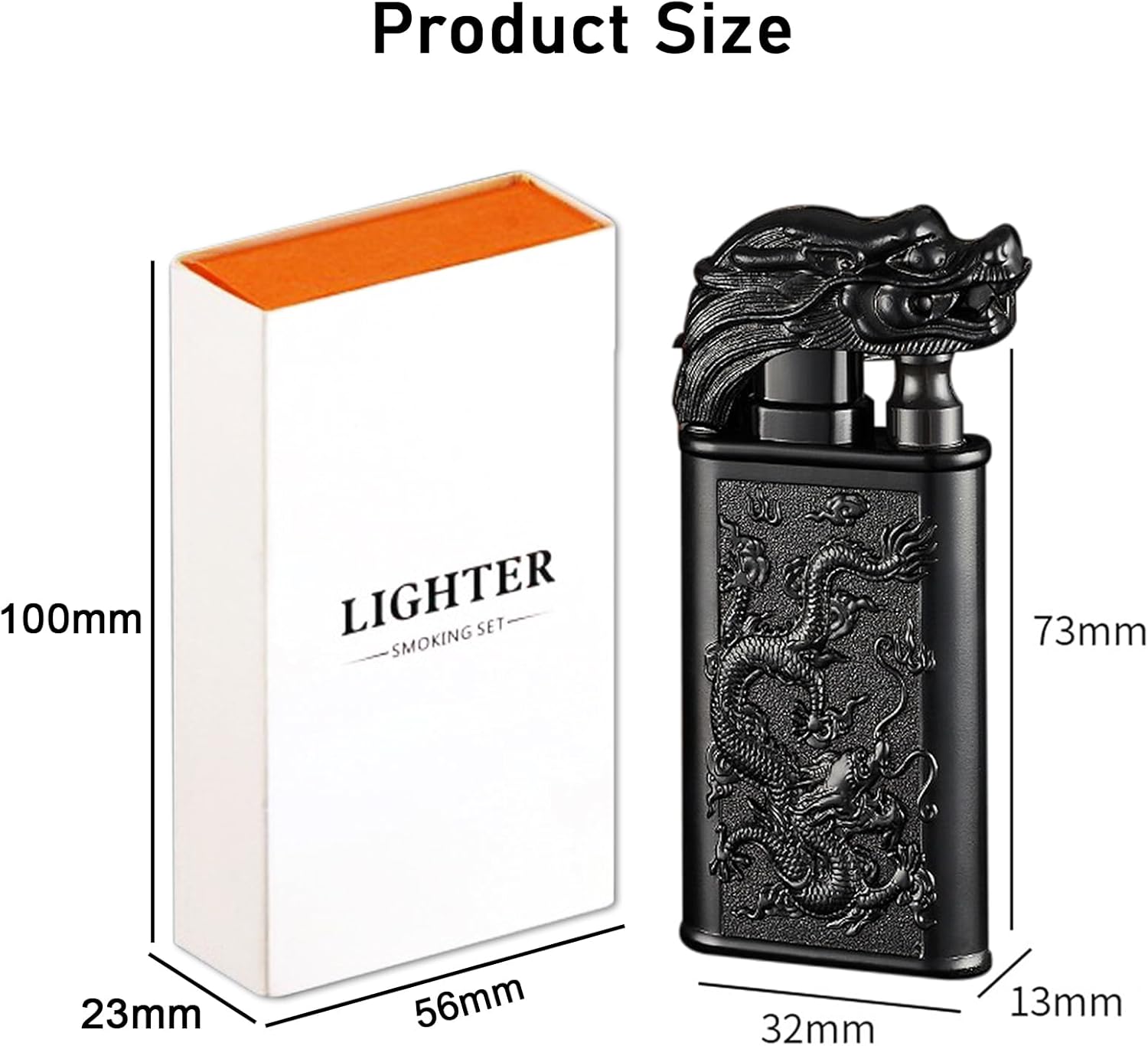 Torch Lighter, Cool Relief Dragon Dual Flame - Windproof Adjustable Jet Flame and Soft Flame, Refillable Butane Lighter for Gift, Candle, BBQ, Kitchen, Camping (Without Butane)-Black