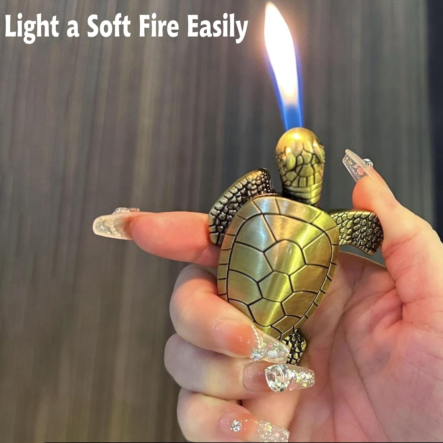 Torch Lighter - Turtle Shaped Refillable Gas Adjustable Flame Lighter, Unique Gift for Men & Women, Decorative Tabletop Lighter for Home & Office (Without Butane)-Bronze