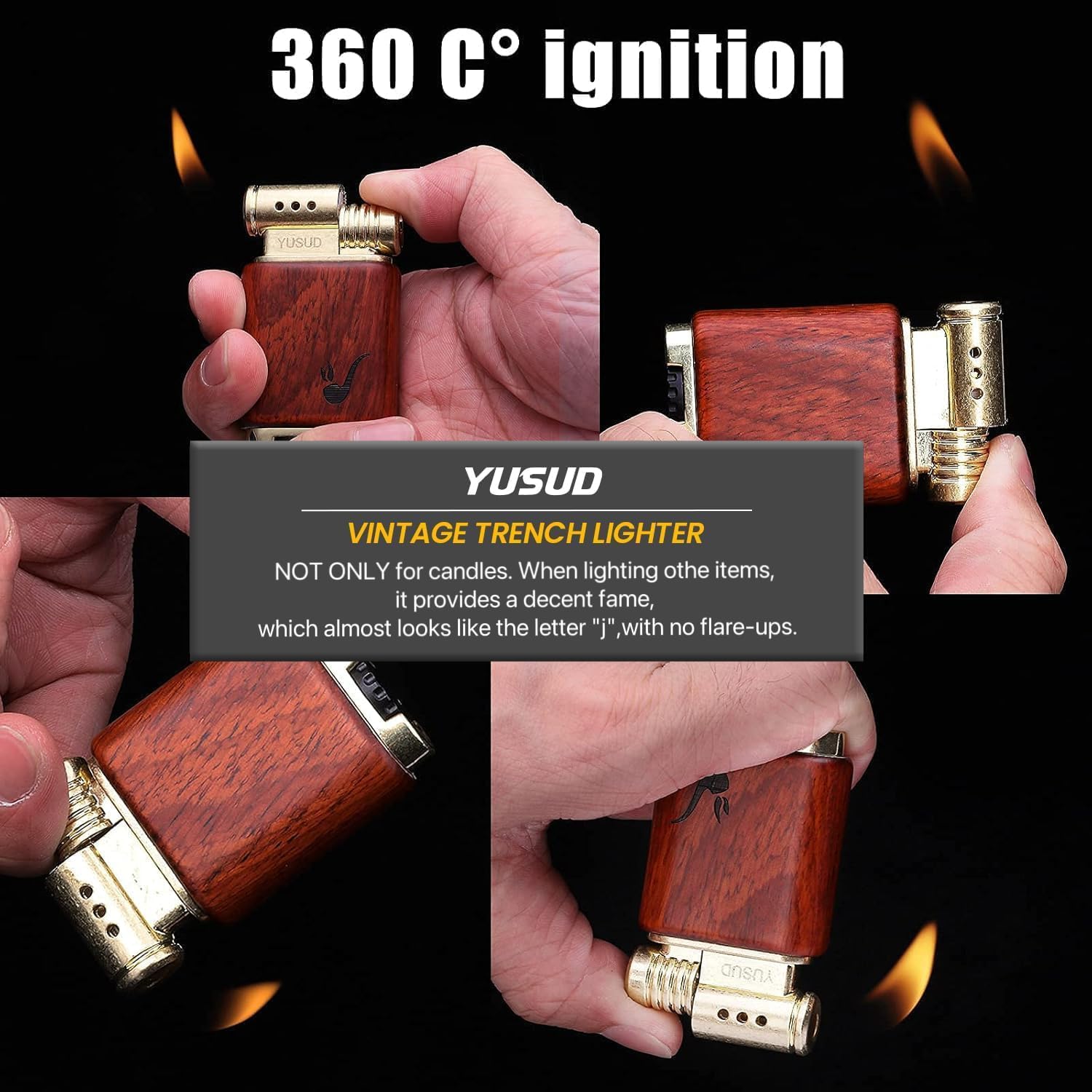 Yusud Vintage Trench Lighter, Cool Lighter Butane Refillable, Antique Flip Lighter, Retro Soft Flame Table Lighters, Unique Birthday Gift for Men Women