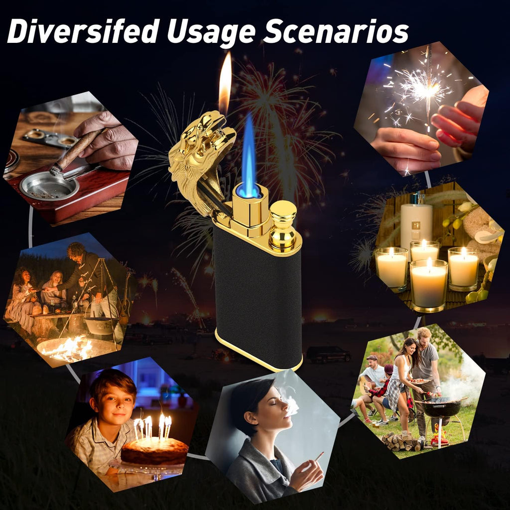 Magic Dual Flame Dragon Lighter, Butane Refillable Torch With Switchable Windproof Jet & Soft Fire - Cool Double Flame Creative Gift for Men (Black, Without Gas)