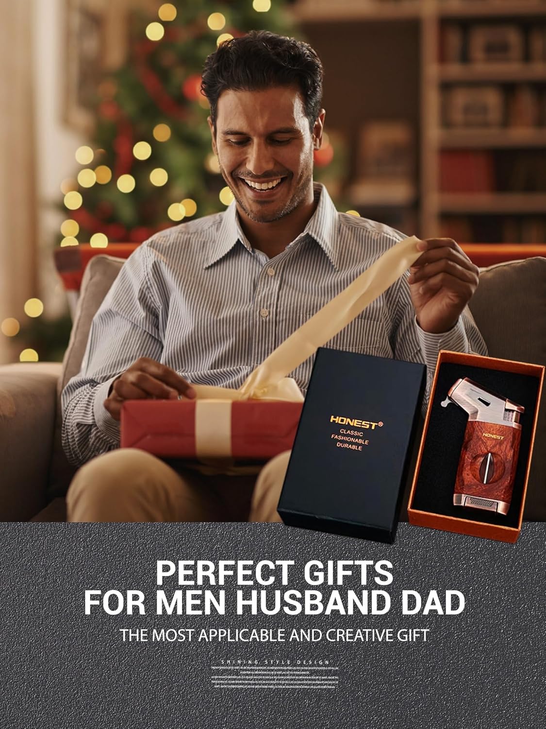 Butane Torch Lighter with V Cutter, Windproof Jet Flame Lighter Torch Refill, Adjustable Refillable Butane Lighter Gifts for Men, with Fuel Window, Fuel not Include