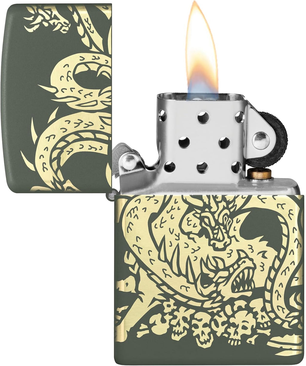 Zippo Dragon Design Green Matte Pocket Lighter
