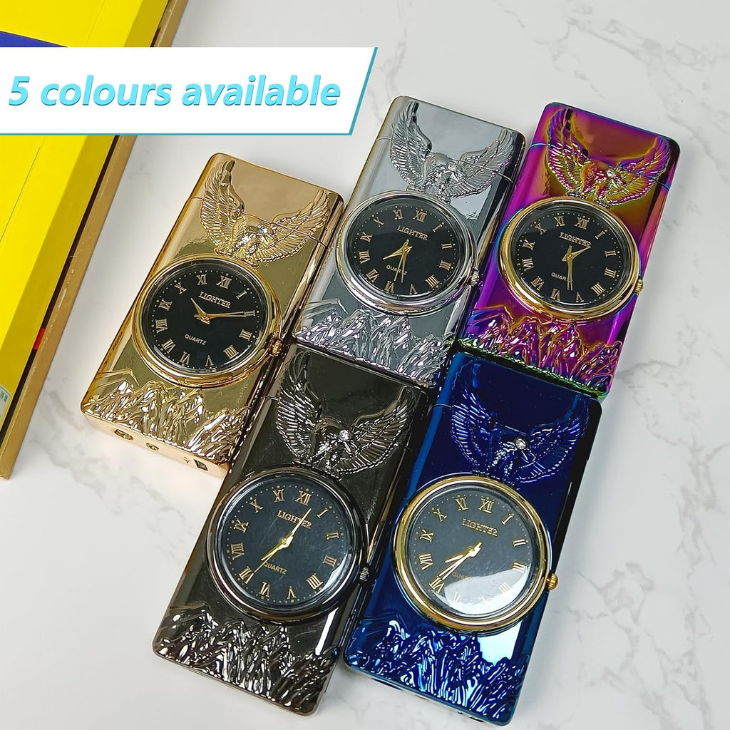 Electric Lighter with Clock YOZWOO USB Rechargeable Lighter with LED Light, Plasma Dual Arc Lighters with LED Power Display for Candle, Cool Lighters Gifts for Men and Women (Silver-Eagle)