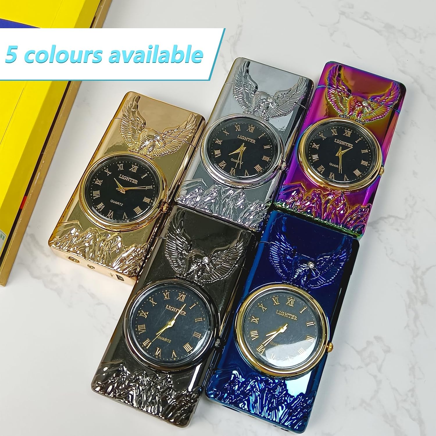 Electric Lighter with Clock YOZWOO USB Rechargeable Lighter with LED Light, Plasma Dual Arc Lighters with LED Power Display for Candle, Cool Lighters Gifts for Men and Women (Silver-Eagle)