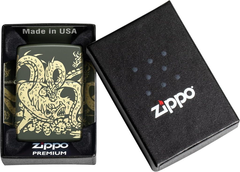 Zippo Dragon Design Green Matte Pocket Lighter