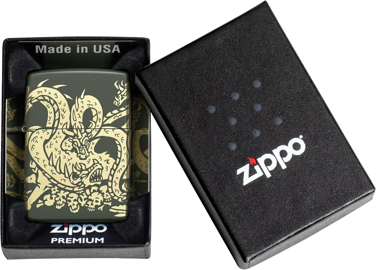 Zippo Dragon Design Green Matte Pocket Lighter